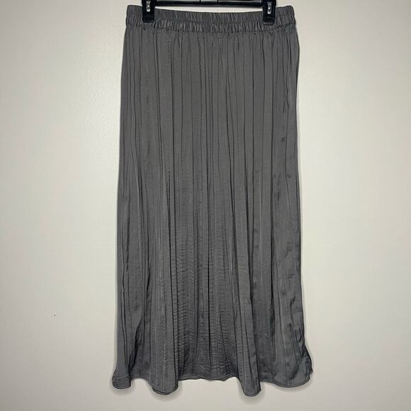 Rachel Zoe Pleated Maxi Skirt Gray Sz L Elastic Waist Boho Flowy Academia Witchy - Picture 5 of 10